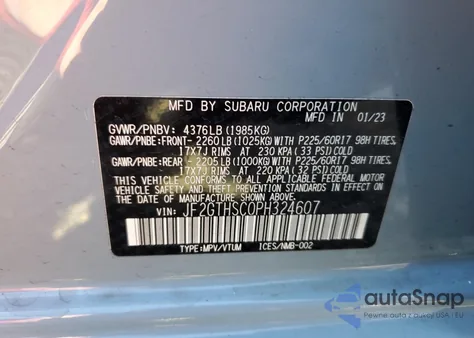 2023 Subaru Crosstrek Sport z USA, uszkodzony, nr VIN JF2GTHSC0PH324607